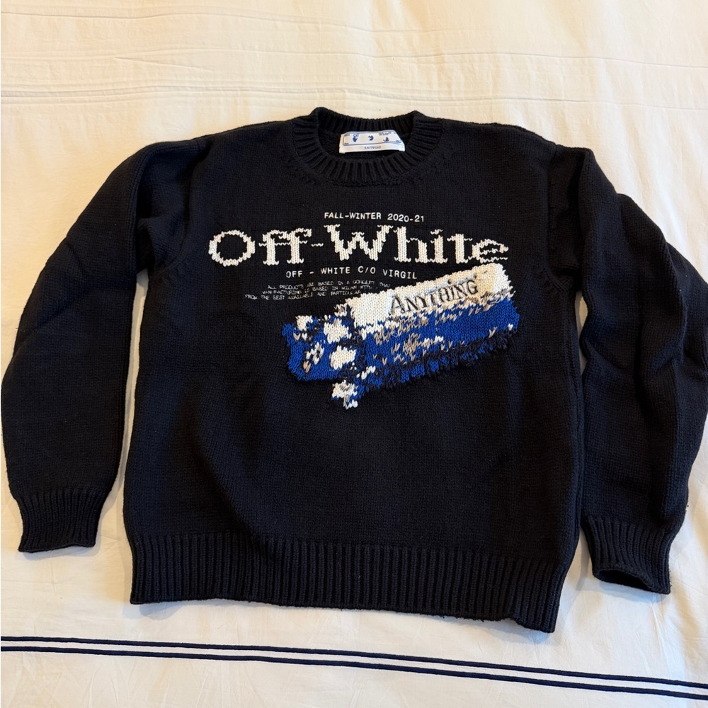 Off-White Black and Blue Graphic Crewneck Sweater